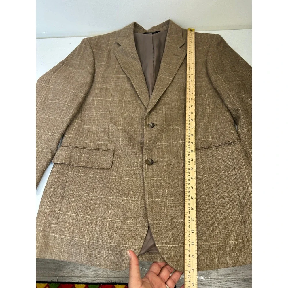 Jos A Bank Mens Tan Brown Windowpane Plaid Sport Coat‎ Blazer Jacket Size 44R